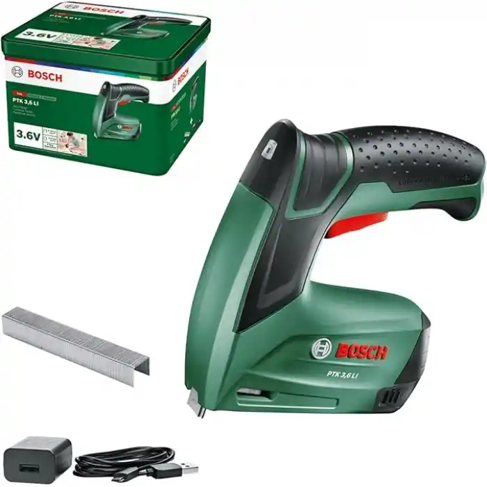 Bosch Home and Garden Akülü Zımba veya Çivi Çakma Tabancası (Entegre Akü, 3.6 Volt, 30 Darbe/Dak, Metal Kutuda)