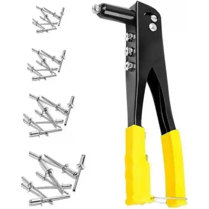 Perçin Tabancası 4 Uçlu Profesyonel Set – 2.4/3.2/4.0/4.8 mm Başlık + 40 Adet Alüminyum Perçin + Anahtar | Metal, Plastik ve Deri Delme & Sabitleme Aracı
