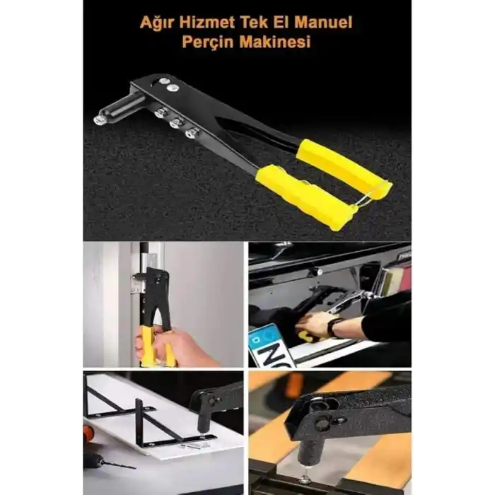 Perçin Tabancası 4 Uçlu Profesyonel Set – 2.4/3.2/4.0/4.8 mm Başlık + 40 Adet Alüminyum Perçin + Anahtar | Metal, Plastik ve Deri Delme & Sabitleme Aracı