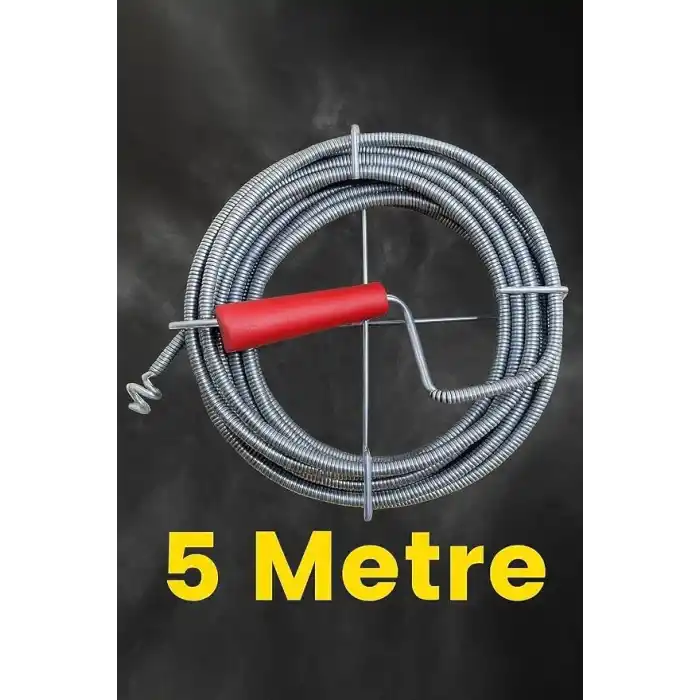 Kanal Açma Teli, 9 mm Kalınlık, Dayanıklı Metal Tel, Lavabo ve Gider Borusu Açacağı, Tıkanıklık Giderici, Spiral Tel, Ergonomik Sap, Kolay Kullanım, Lavabo, Tuvalet, Banyo, Küvet Açıcı (5 M)