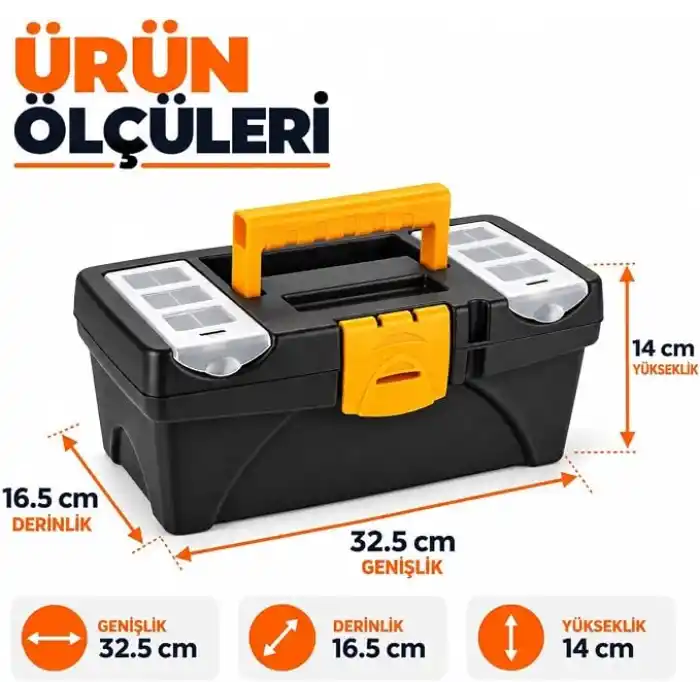 Orret Home 14 İnç Plastik Kilitli Takım Çantası, Tepsili Hırdavat Kutusu, Organizer Bölmeli Alet Çantası ve Takım Sandığı, El Aletleri Vida Somun Düzenleyici Taşıma Kutusu (14)