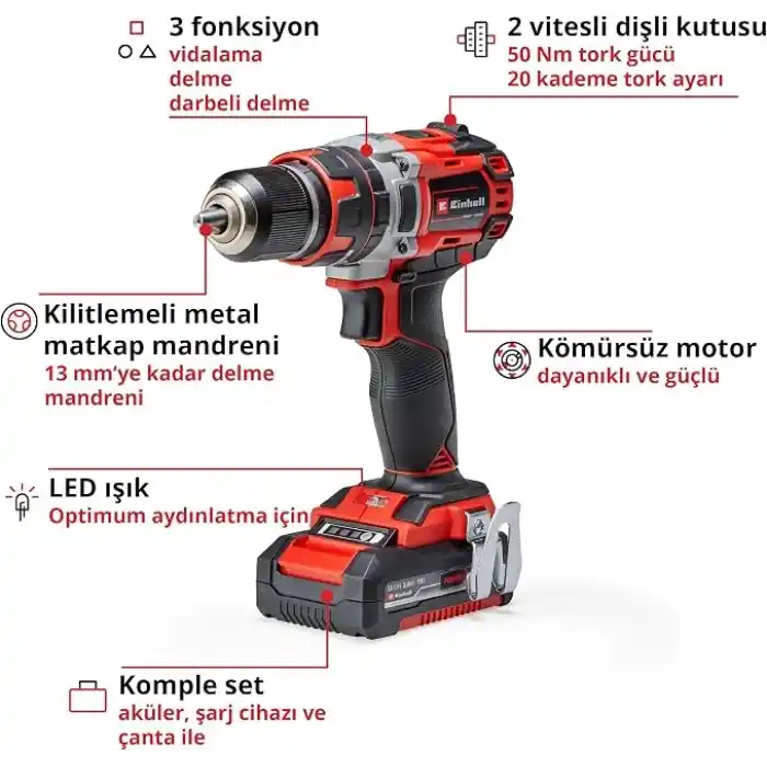 Einhell Professional Akülü Darbeli Vidalama TP-CD 18/50 Li-i BL Kit 4513940