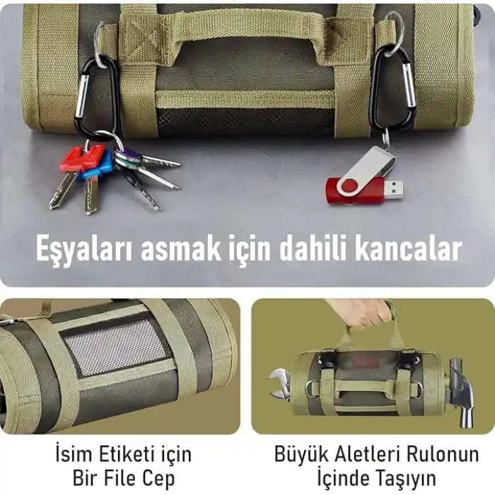 HAEGS Alet Çantası, Ağır Hizmet Tipi Kanvas Rulo Takım Çantası, Katlanabilir Alet Organizer El Çantası, Tamirci Marangoz Teknisyen Hobici Takım Çantası, Alet Takım Anahtar Düzenleyici Çanta Haki