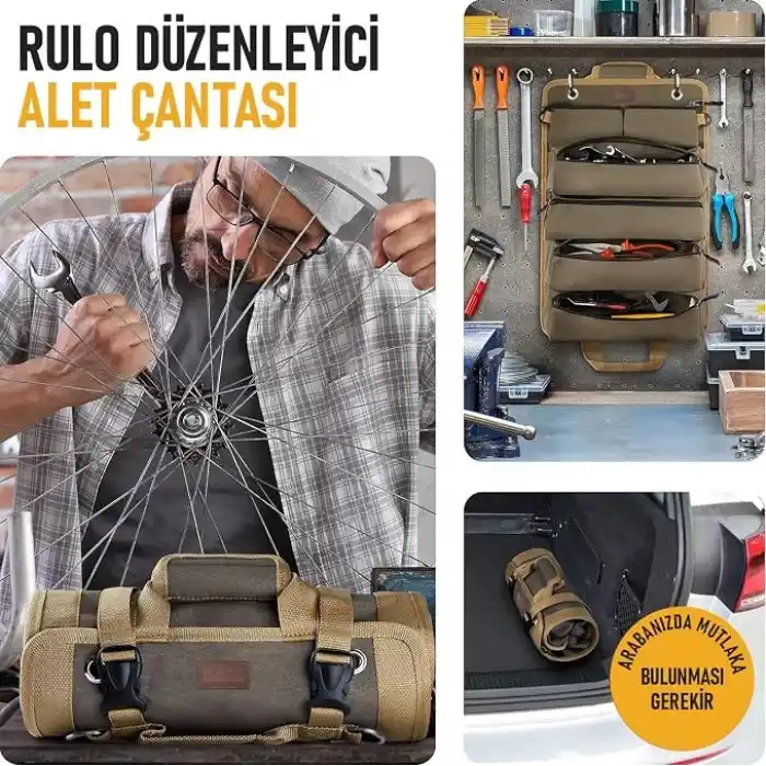 HAEGS Alet Çantası, Ağır Hizmet Tipi Kanvas Rulo Takım Çantası, Katlanabilir Alet Organizer El Çantası, Tamirci Marangoz Teknisyen Hobici Takım Çantası, Alet Takım Anahtar Düzenleyici Çanta Haki