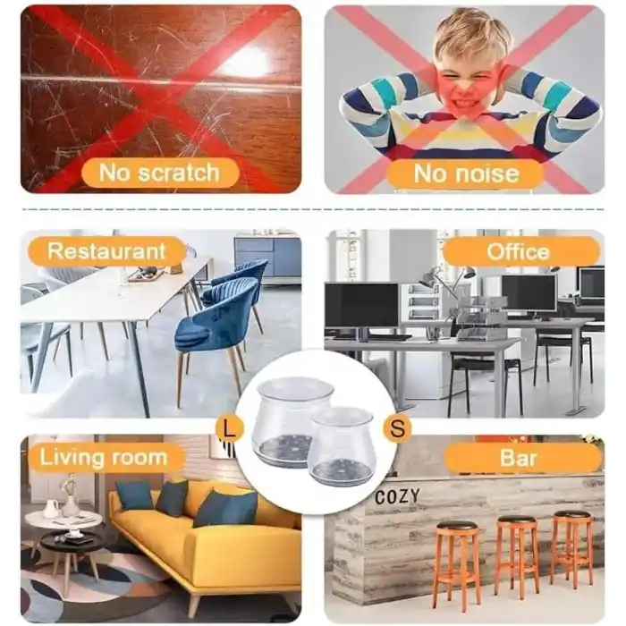 24 Adet Yarı Saydam (3cm–3,5cm) Beyaz Silikon Keçeli Sandalye Ayağı Koruyucu Pabuç Seti