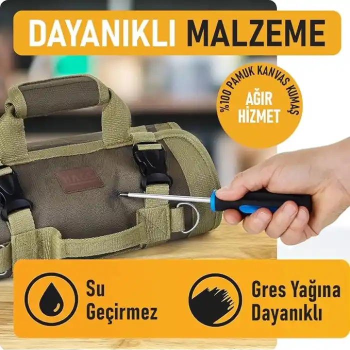 HAEGS Alet Çantası, Ağır Hizmet Tipi Kanvas Rulo Takım Çantası, Katlanabilir Alet Organizer El Çantası, Tamirci Marangoz Teknisyen Hobici Takım Çantası, Alet Takım Anahtar Düzenleyici Çanta Haki