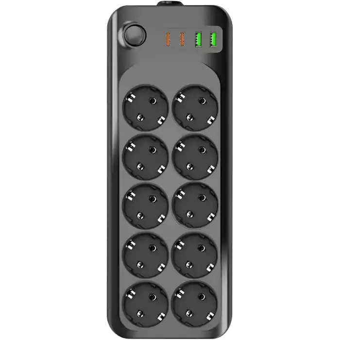 MOBEE Termal Akım Korumalı Grup Priz USB & Type-C 2.1A Şarj Çıkışlı 10’lu Uzaatma Kablo 10A 2500W 2 Metre 3423
