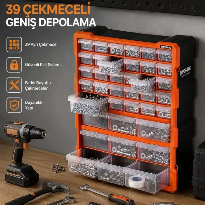 Süper Bag 39lu Mono Blok Çekmece Seti Büyük Boy Hobby Organizer Seti Vida Dübel Kutusu Takı Kutusu ASR6001