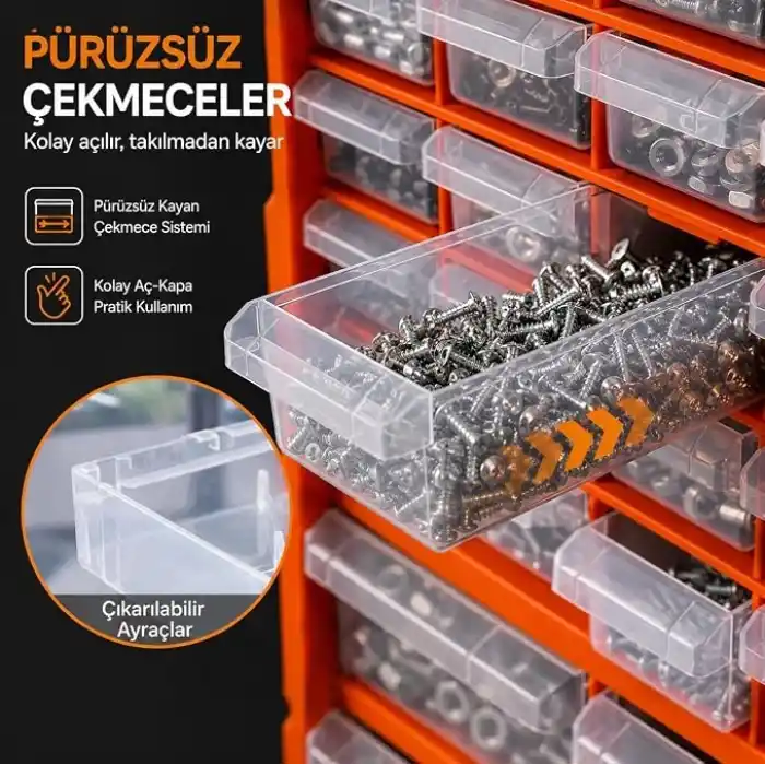 Süper Bag 39lu Mono Blok Çekmece Seti Büyük Boy Hobby Organizer Seti Vida Dübel Kutusu Takı Kutusu ASR6001
