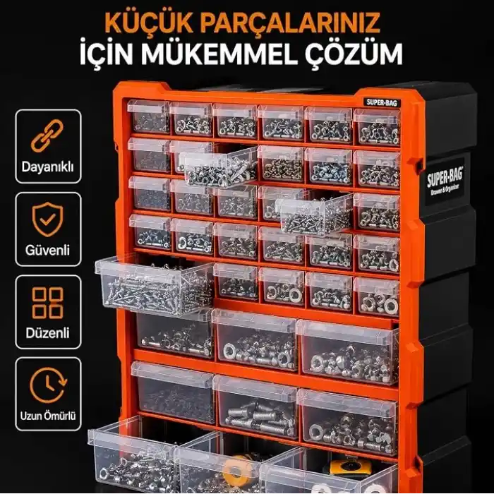 Süper Bag 39lu Mono Blok Çekmece Seti Büyük Boy Hobby Organizer Seti Vida Dübel Kutusu Takı Kutusu ASR6001