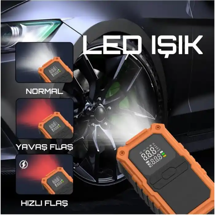 ENSHALL 24.000mAh Şarjlı Akü Takviye Cihazı Çantalı 2000A Tepe Akımlı Oto Hava Kompresör Powerbank