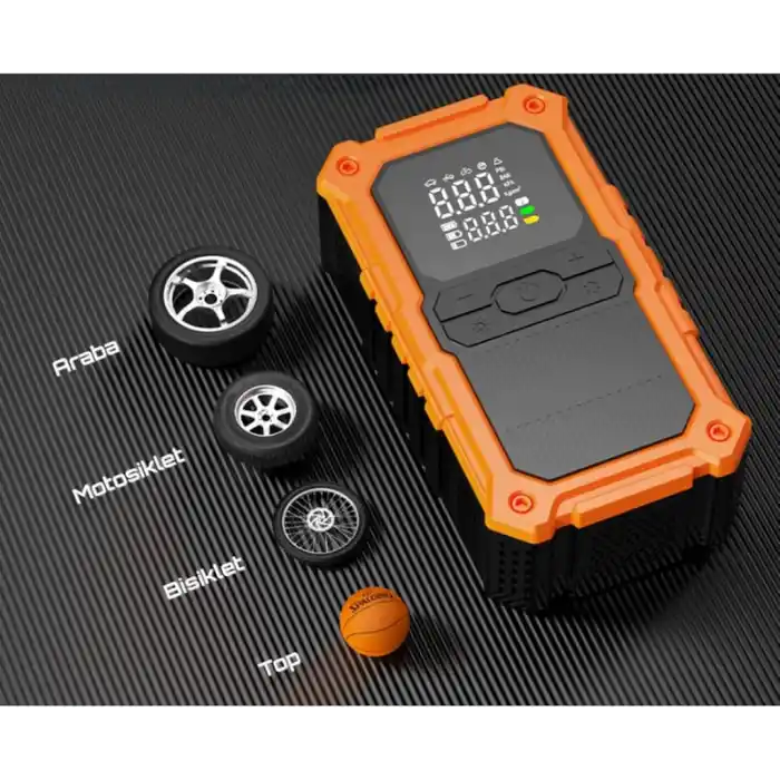 ENSHALL 24.000mAh Şarjlı Akü Takviye Cihazı Çantalı 2000A Tepe Akımlı Oto Hava Kompresör Powerbank