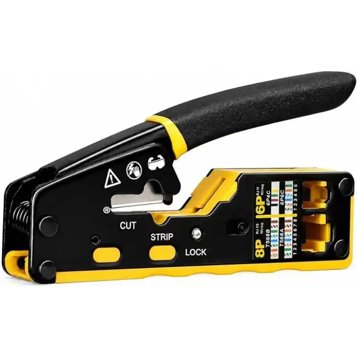PrimeX PX-8070Y Yeni Nesil EZ RJ45 Pense, Cat6 Cat7 RJ45/RJ11 Network Kablo Sıkma Pensesi, Bıçaklı Profesyonel Ethernet Pense, Modüler Jack Crimp Aracı