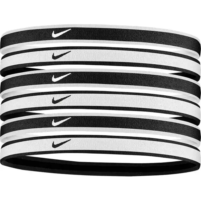 NIKE Swoosh Sport Headbands 6 Pk Tipped, Siyah/Beyaz, Standart Beden