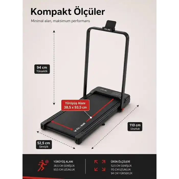 V-Fit By Voit Premium Compact Katlanabilir Koşu Bandı – Manuel Eğimli & Uzaktan Kumandalı