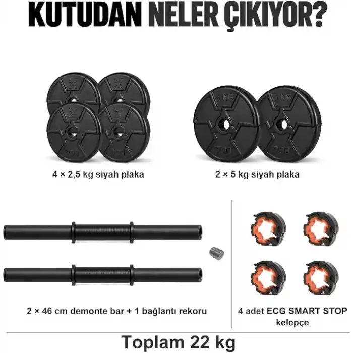 Ecgspor 22 KG Multifonksiyonel Halter ve Dambıl Seti - Ağırlık Fitness