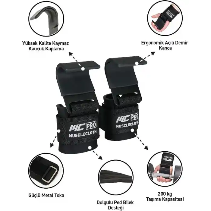 MuscleCloth Lifting Hooks Ağırlık Kaldırma Kancası Siyah
