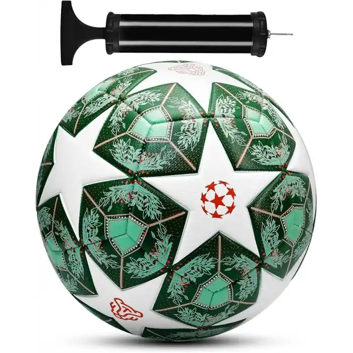 TELVESSE Profesyonel Futbol Topu 2025 Şampiyonlar Ligi Pompalı Sert Zemin Halı Saha Futbol Topu No5 Yeşil 555
