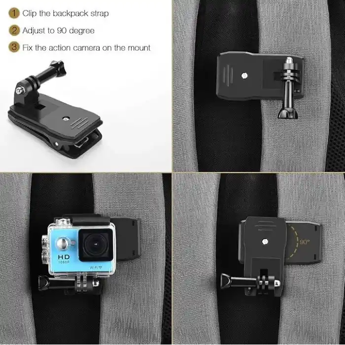 TELESIN Eyeon 360 derece döner sırt çantası tutucu klips kelepçe montaj 3 yollu ayarlanabilir tutma sapı sabitleyici GoPro Hero 2018 7 6 5 4 3/Session, Xiaomi YI, Akaso, Campark, Crosstour, Victure aksesuarı için