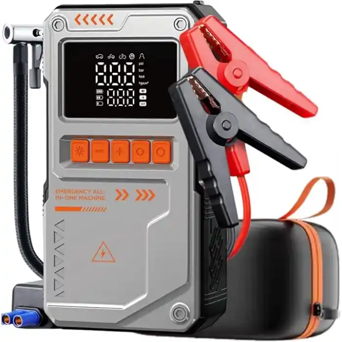 Jump Starter Auhma Akü Takviye Cihazı 12.000 mAh 4ü 1 Arada Powerbank Çantalı Hava Kompresörü 150 PSI Otomobil SUV Motosiklet Bisiklet için Gri
