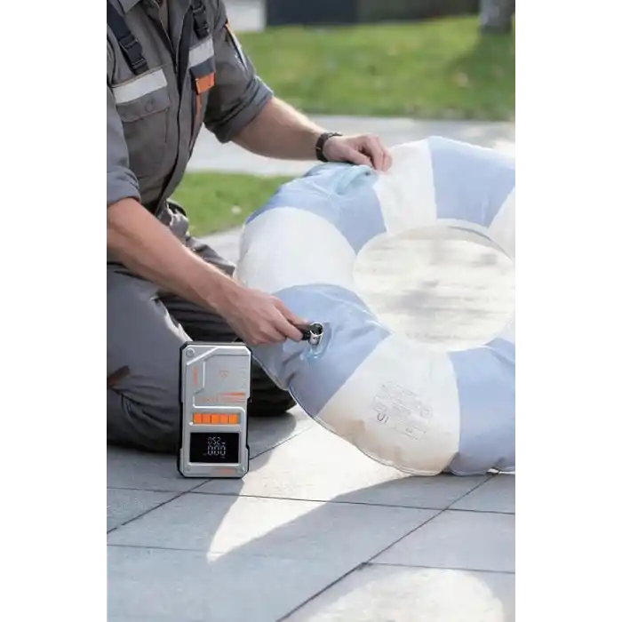 Jump Starter Auhma Akü Takviye Cihazı 12.000 mAh 4ü 1 Arada Powerbank Çantalı Hava Kompresörü 150 PSI Otomobil SUV Motosiklet Bisiklet için Gri