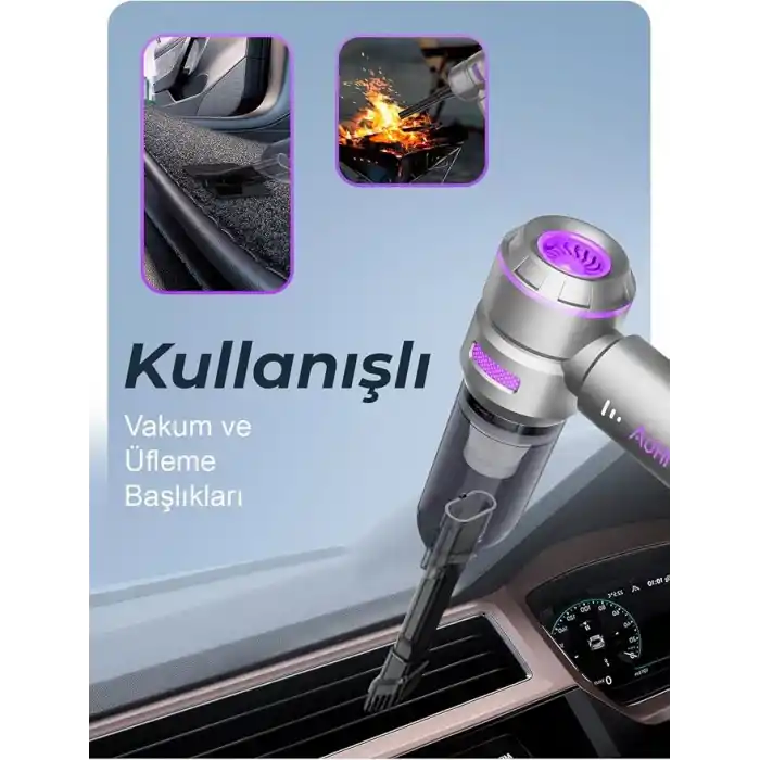 Ahv-02 Kablosuz Araç Içi Süpürge Mor | 21000Pa Güçlü Vakum | Fırçasız Motor | Üfleme & Vakum Ö