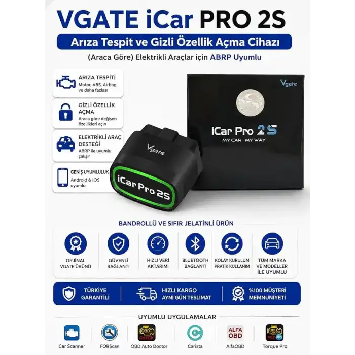 Pro 2S v2.3 Bluetooth 5.2 Arıza Tespit ve Gizli Özellik Açma Cihazı ABRP Uyumlu