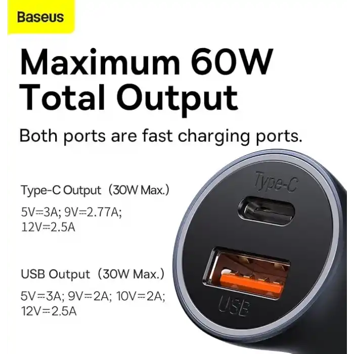 Baseus Golden Contactor Max Series 60W Araç Şarjı Koyu Gri