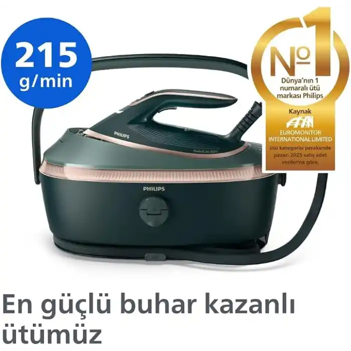 Philips PerfectCare 8000 Serisi Buhar Ütüsü - TurboPower Buhar Motoru, OptimalTEMP Yanmazlık, 1.4L Çıkarılabilir Tank ile 1 Saatlik Ütüleme (PSG8200/70), Deep Black