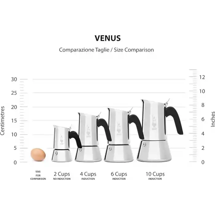Bialetti - Venus: 2 Cups Ocak Üstü Espresso Pişirici - 85ml - Gümüş Renk - Paslanmaz Çelik Gövde - Patentli Güvenlik Valfi - Tüm Ocak Türleri İçin Uygundur (İndüksiyon Hariç)