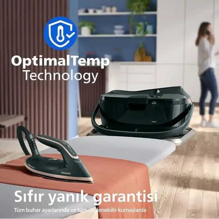 Philips PerfectCare 8000 Serisi Buhar Ütüsü - TurboPower Buhar Motoru, OptimalTEMP Yanmazlık, 1.4L Çıkarılabilir Tank ile 1 Saatlik Ütüleme (PSG8200/70), Deep Black