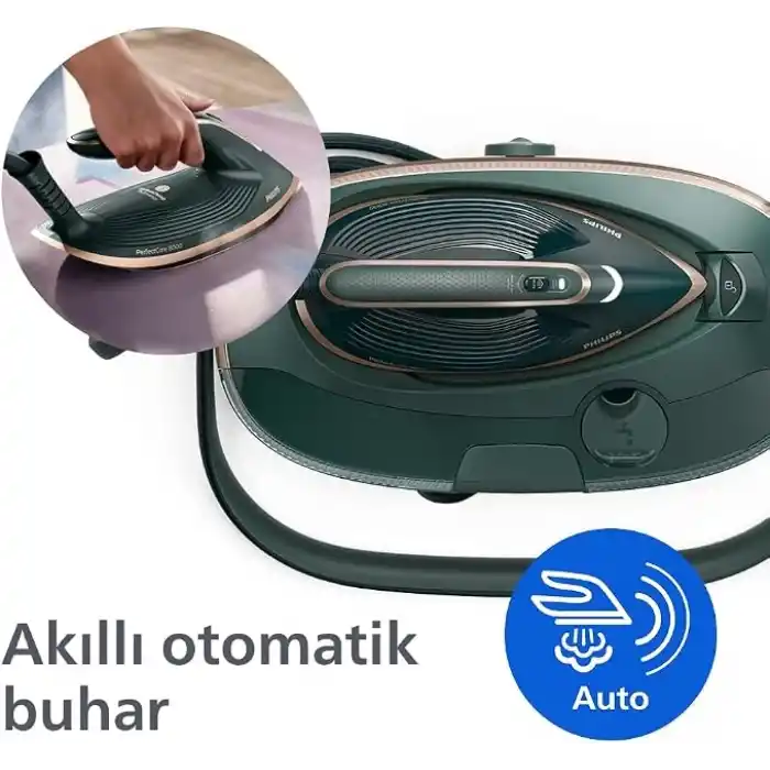 Philips PerfectCare 8000 Serisi Buhar Ütüsü - TurboPower Buhar Motoru, OptimalTEMP Yanmazlık, 1.4L Çıkarılabilir Tank ile 1 Saatlik Ütüleme (PSG8200/70), Deep Black