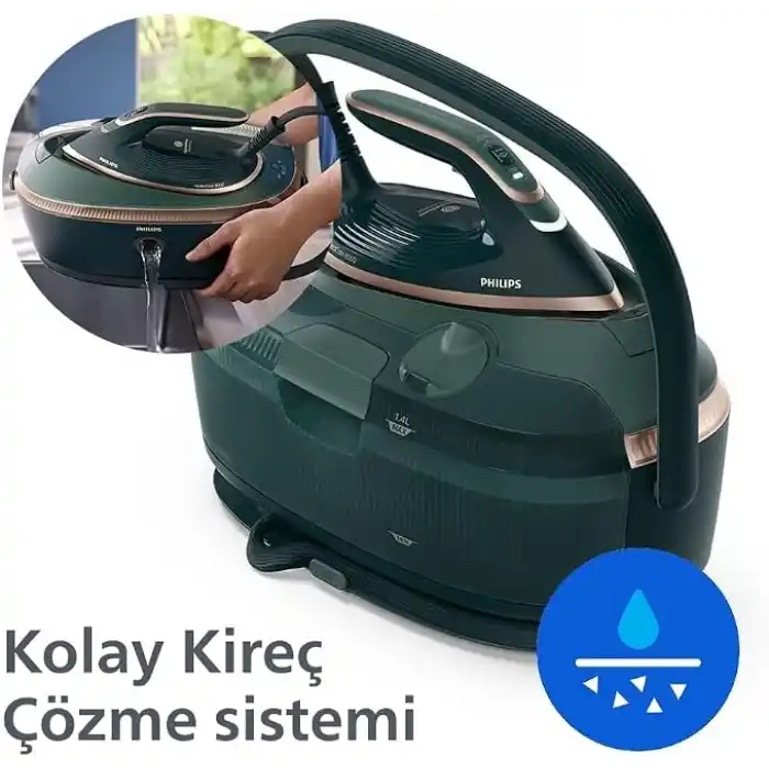 Philips PerfectCare 8000 Serisi Buhar Ütüsü - TurboPower Buhar Motoru, OptimalTEMP Yanmazlık, 1.4L Çıkarılabilir Tank ile 1 Saatlik Ütüleme (PSG8200/70), Deep Black