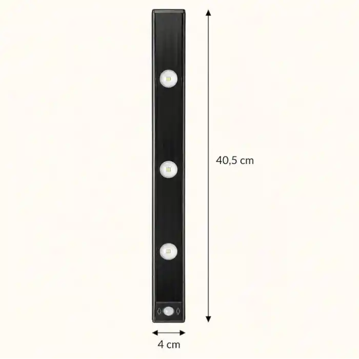 Şarjlı Sensörlü LED Dolap İçi Aydınlatma 40,5 cm, 3W Ultra Slim Tezgah Altı Lamba, 3 Renk Işık Seçenekli, Dimlenebilir, USB Şarjlı Siyah LED Işık
