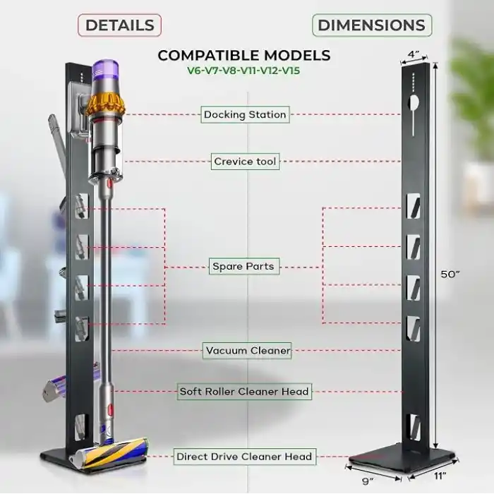 ibrush Şarjlı Süpürge Standı Dyson V15 Gen5Detect ile Uyumlu Tüm V Serisiyle Uyumlu Şarjlı Süpürge Standı (Antrasit)