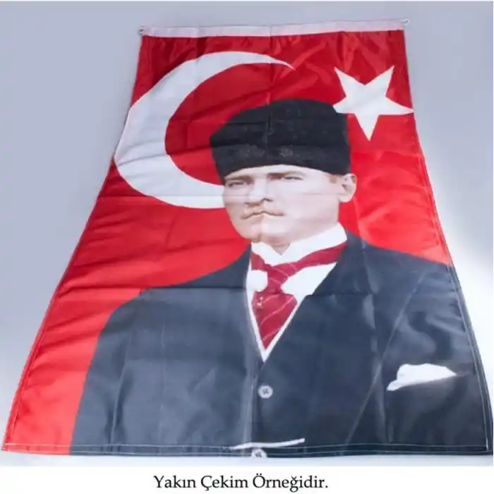 Asilmeydan Türk Bayrağı Kalpaklı Atatürk Fotoğraflı Türkiye Bayrağı 70x105 cm
