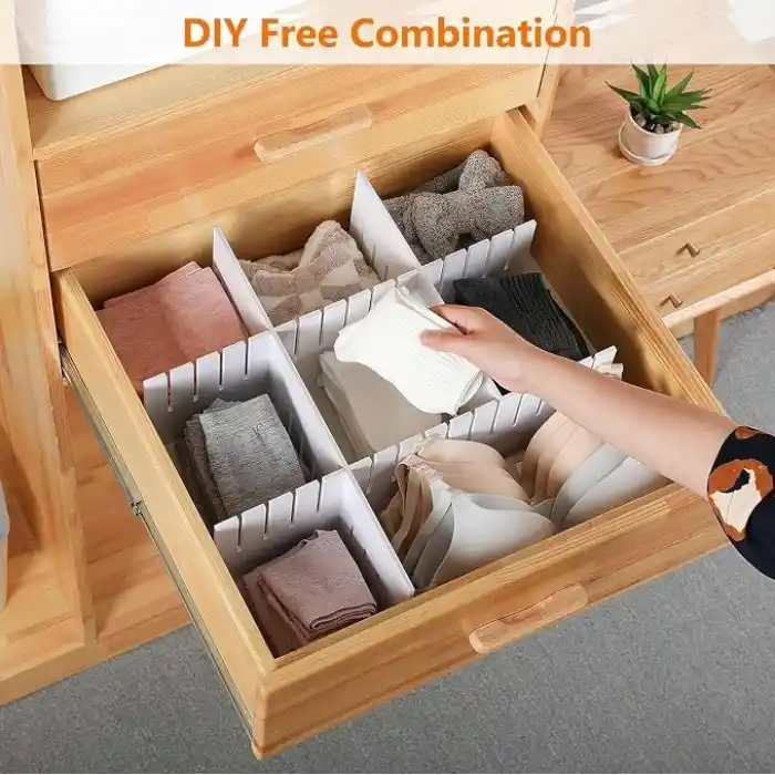 AEE® 4lü Plastik Ayarlanabilir Çekmece Düzenleyici Organizer - İç İçe Geçmeli Kesilebilir - 8cmX43cm - Mutfak İç Çamaşırı Çorap Sütyen Dolap Takı Makyaj (4)