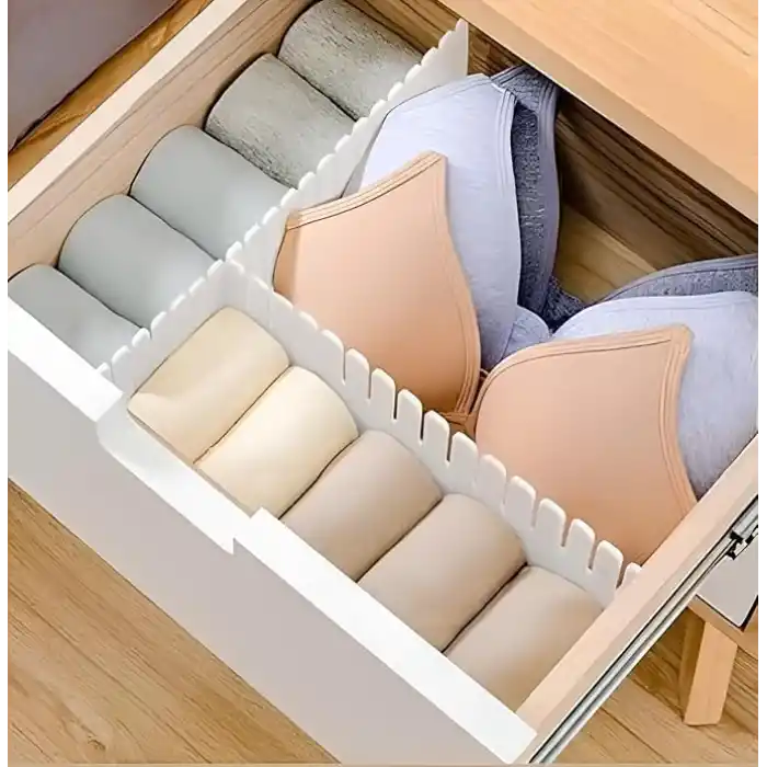 AEE® 4lü Plastik Ayarlanabilir Çekmece Düzenleyici Organizer - İç İçe Geçmeli Kesilebilir - 8cmX43cm - Mutfak İç Çamaşırı Çorap Sütyen Dolap Takı Makyaj (4)