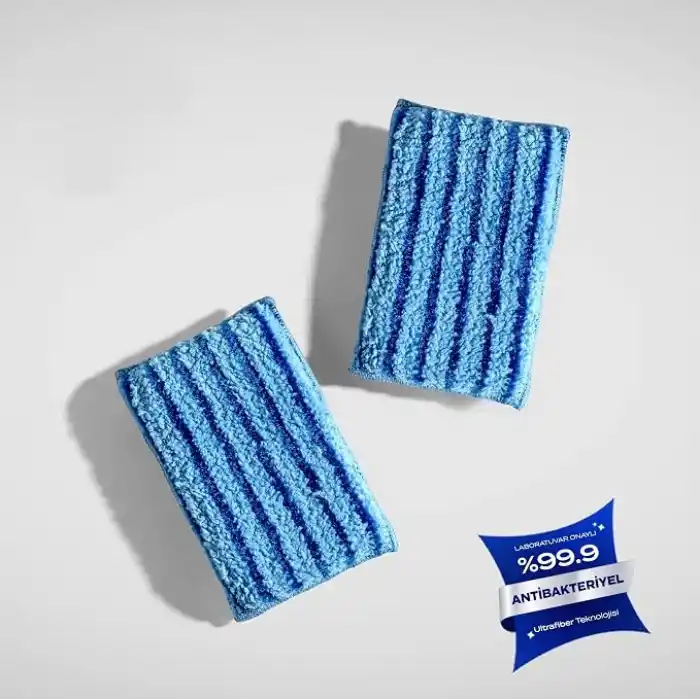 Silva Essentials Bulaşık Süngeri İkili Set 14 x 9 cm - Çift Dokulu, Lacivert Yüz Kurumuş Kalıntıyı Söker, Mavi Ultrafiber Yüz Cam ve Porseleni Çizmeden Parlatır, Çabuk Kurur, Antibakteriyel, 2 Adet