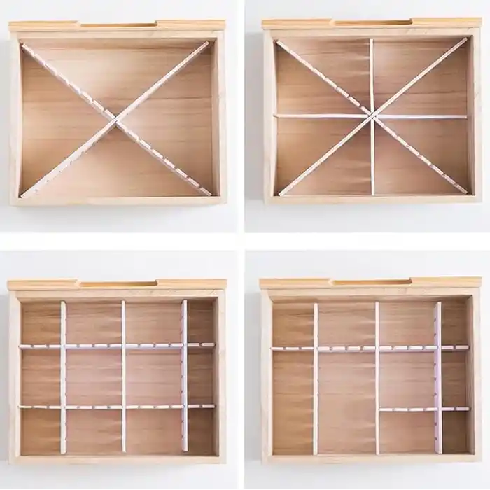 AEE® 4lü Plastik Ayarlanabilir Çekmece Düzenleyici Organizer - İç İçe Geçmeli Kesilebilir - 8cmX43cm - Mutfak İç Çamaşırı Çorap Sütyen Dolap Takı Makyaj (4)