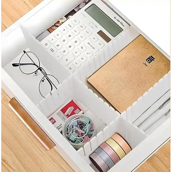 AEE® 4lü Plastik Ayarlanabilir Çekmece Düzenleyici Organizer - İç İçe Geçmeli Kesilebilir - 8cmX43cm - Mutfak İç Çamaşırı Çorap Sütyen Dolap Takı Makyaj (4)