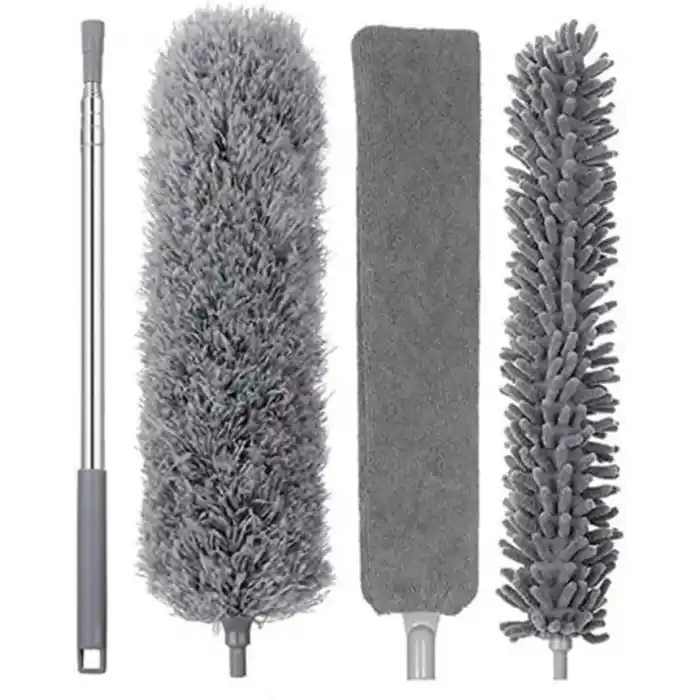 Krafz® Home Teleskopik 3lü Mop Toz Alma Püskülü Çok Fonksiyonlu Temizlik Seti,Boşluk Ve Tavan Temizliği İçin Uzayabilir Toz Alma Seti