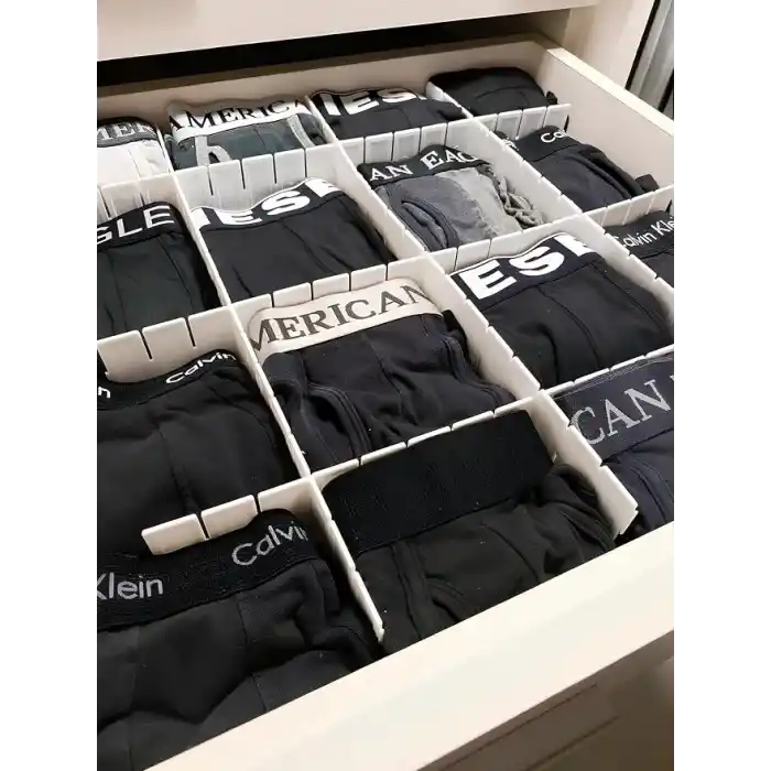 AEE® 4lü Plastik Ayarlanabilir Çekmece Düzenleyici Organizer - İç İçe Geçmeli Kesilebilir - 8cmX43cm - Mutfak İç Çamaşırı Çorap Sütyen Dolap Takı Makyaj (4)