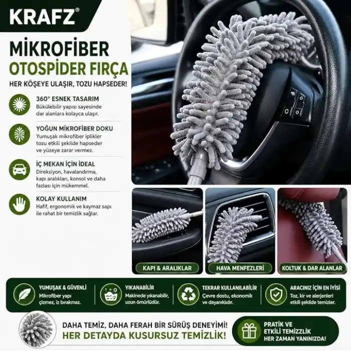 Krafz® Home Teleskopik 3lü Mop Toz Alma Püskülü Çok Fonksiyonlu Temizlik Seti,Boşluk Ve Tavan Temizliği İçin Uzayabilir Toz Alma Seti