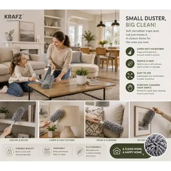 Krafz® Home Teleskopik 3lü Mop Toz Alma Püskülü Çok Fonksiyonlu Temizlik Seti,Boşluk Ve Tavan Temizliği İçin Uzayabilir Toz Alma Seti