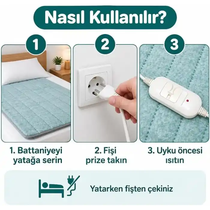 Çift Kişilik Elektrikli Battaniye 120x160 cm, 80W, 2 Kademeli Isı