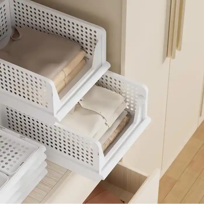 ARVALE 3lü Kayar Raf Elbise Dolap İçi Organizeri - Mutfak Banyo Düzenleme Depolama Üst Üste Dizilebilir (1, Beyaz)