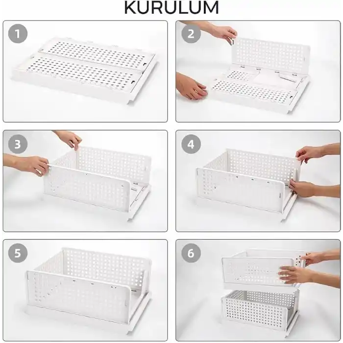 ARVALE 3lü Kayar Raf Elbise Dolap İçi Organizeri - Mutfak Banyo Düzenleme Depolama Üst Üste Dizilebilir (1, Beyaz)