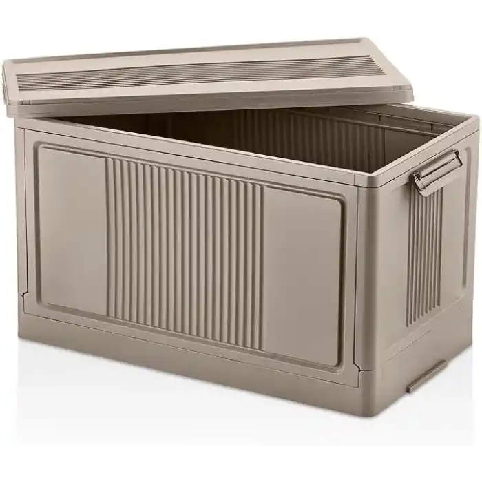 Deconox Dev Boy Katlanır Kilit Kapaklı Kasa 55 Litre Hacimli, Yer Kaplamayan Portatif Saklama Kutusu Ardiye, Balkon, Mutfak, Kiler, Bahçe ve Araç Bagajı İçin Güvenli Organizer (TOPRAK)