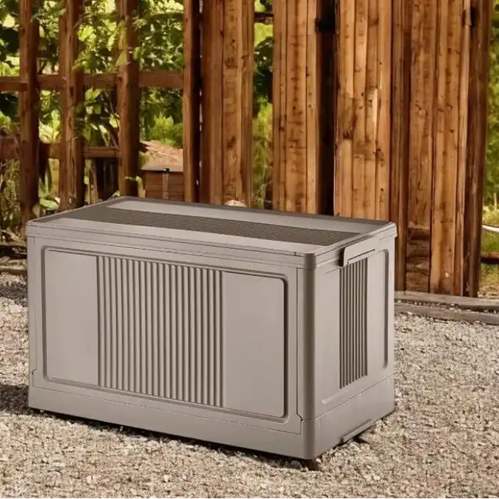 Deconox Dev Boy Katlanır Kilit Kapaklı Kasa 55 Litre Hacimli, Yer Kaplamayan Portatif Saklama Kutusu Ardiye, Balkon, Mutfak, Kiler, Bahçe ve Araç Bagajı İçin Güvenli Organizer (TOPRAK)